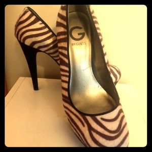 GUESS Fur Zebra Print Heels-Size 9